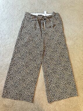 J Crew cropped satin Leopard Print Wide Leg Pants in Tan, Black, Cream